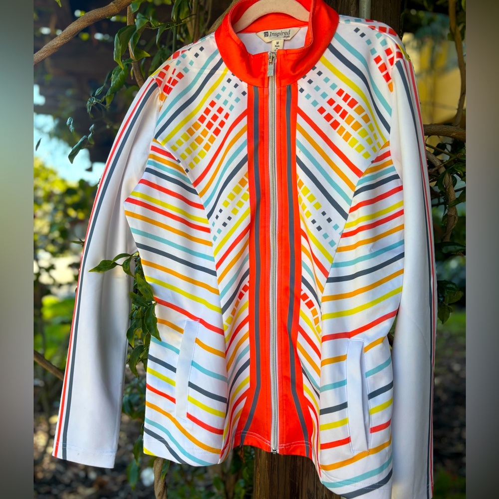 Inspired Style Colorful Stripe Performance Zippered Jacket M